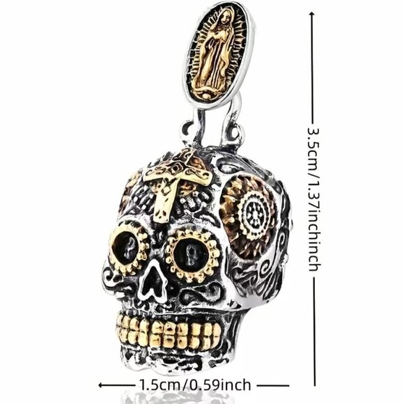 Day of the Dead Sugar Skull Cross Necklace / Pendant #863 - Picture 7 of 11